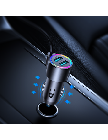 3in1 Greitas automobilinis įkroviklis su Lightning laidu iPhone 1.5m 17W juodas