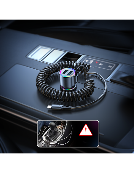 3in1 Greitas automobilinis įkroviklis su Lightning laidu iPhone 1.5m 17W juodas