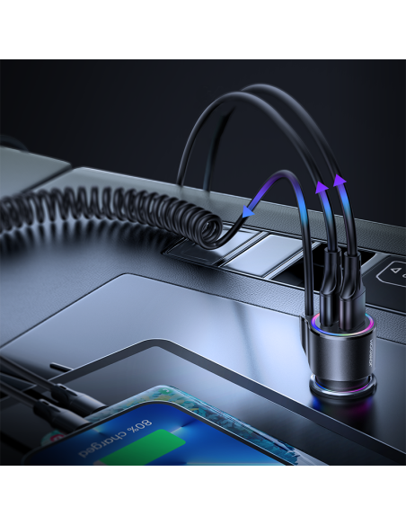 3in1 Greitas automobilinis įkroviklis su Lightning laidu iPhone 1.5m 17W juodas