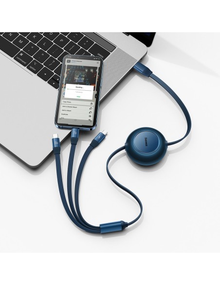 Ištraukiamas laidas 3in1 USB-C microUSB + iPhone Lightning + USB-C 3.5A 1.1m mėlynas Ištraukiamas laidas 3in1 USB-C microUSB + iPhone Lightning + USB-C 3.5A 1.1m mėlynas