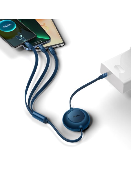 Ištraukiamas laidas 3in1 USB-C microUSB + iPhone Lightning + USB-C 3.5A 1.1m mėlynas Ištraukiamas laidas 3in1 USB-C microUSB + iPhone Lightning + USB-C 3.5A 1.1m mėlynas