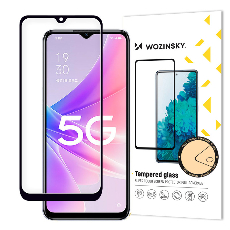 
9H viso ekrano grūdintas stiklas Oppo A77 4G / A57 4G / A57s / A57e su rėmeliu tinkamas juodas
