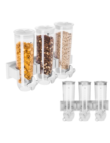 Dozatorius biriems produktams, musli dribsniams ir riešutams bei džiovintiems vaisiams, montuojamas ant sienos, 3 x 1,5 l Dozatorius biriems produktams, musli dribsniams ir riešutams bei džiovintiems vaisiams, montuojamas ant sienos, 3 x 1,5 l