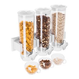 Dozatorius biriems produktams, musli dribsniams ir riešutams bei džiovintiems vaisiams, montuojamas ant sienos, 3 x 1,5 l