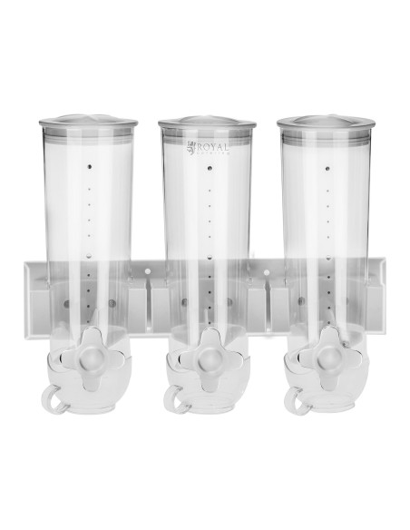 Dozatorius biriems produktams, musli dribsniams ir riešutams bei džiovintiems vaisiams, montuojamas ant sienos, 3 x 1,5 l Dozatorius biriems produktams, musli dribsniams ir riešutams bei džiovintiems vaisiams, montuojamas ant sienos, 3 x 1,5 l