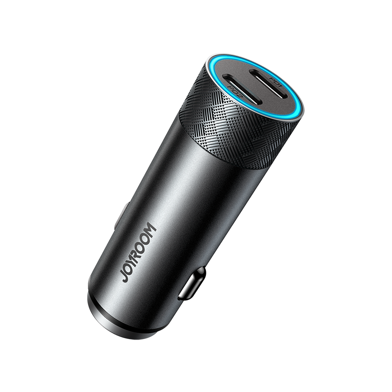 Automobilinis įkroviklis 2x USB-C 50W PD QC PPS pilka