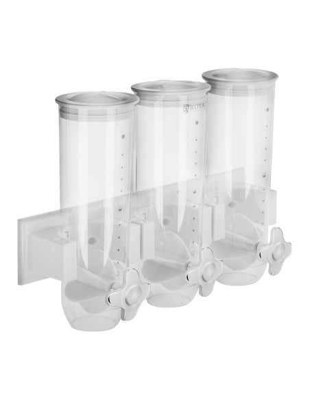 Dozatorius biriems produktams, musli dribsniams ir riešutams bei džiovintiems vaisiams, montuojamas ant sienos, 3 x 1,5 l Dozatorius biriems produktams, musli dribsniams ir riešutams bei džiovintiems vaisiams, montuojamas ant sienos, 3 x 1,5 l