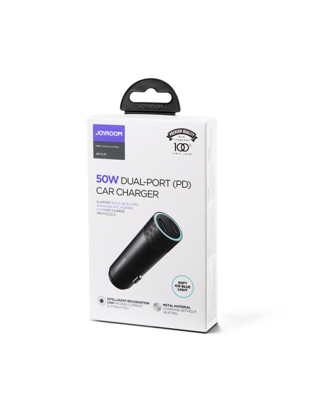 Automobilinis įkroviklis 2x USB-C 50W PD QC PPS pilka
