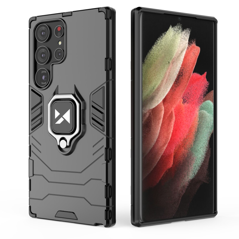 Šarvuotas dėklas Samsung Galaxy S23 Ultra, Ring Armor magnetinis laikiklis, juodas