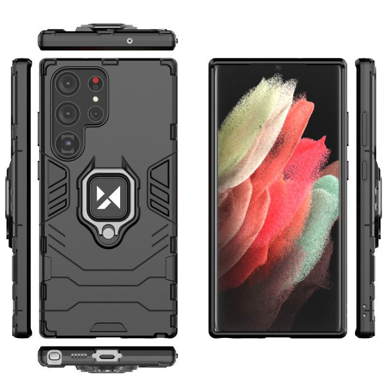 Šarvuotas dėklas Samsung Galaxy S23 Ultra, Ring Armor magnetinis laikiklis, juodas