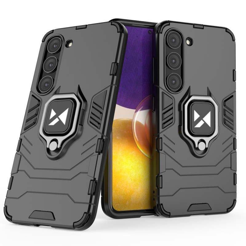 Šarvuotas dėklas Samsung Galaxy S23, Ring Armor magnetinis laikiklis, juodas
