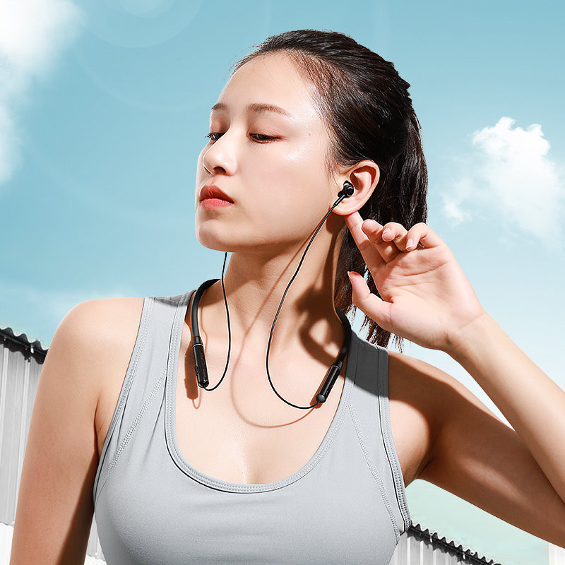 Sportinės ausinės bėgikams belaidė bluetooth kaklo juosta juoda