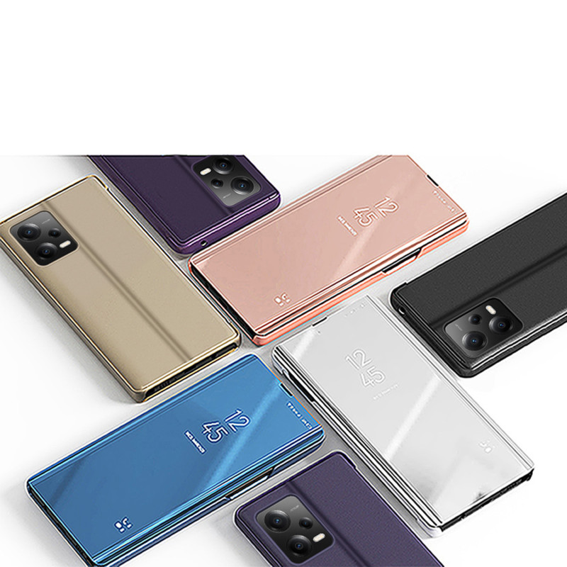 Blizgus atverčiamas dėklas, skirtas Xiaomi 13 Lite Clear View Case, juodas