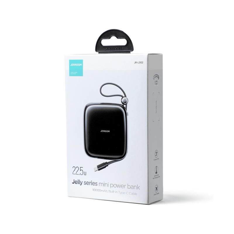 Powerbank 10000mAh Jelly Series 22,5W su USB-C kabeliu juodas
