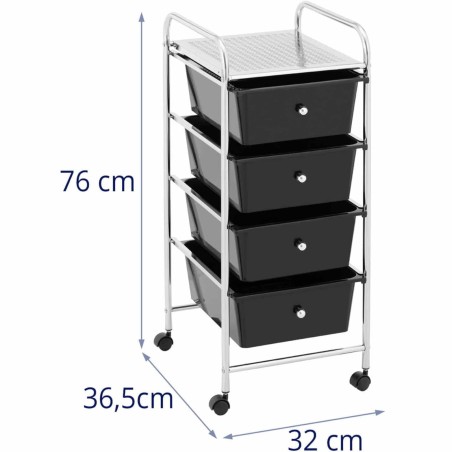 Vežimėlis kirpyklai ir vonios kosmetikai su 4 stalčiais 36,5 x 32 x 76 cm - juodas Vežimėlis kirpyklai ir vonios kosmetikai su 4 stalčiais 36,5 x 32 x 76 cm - juodas