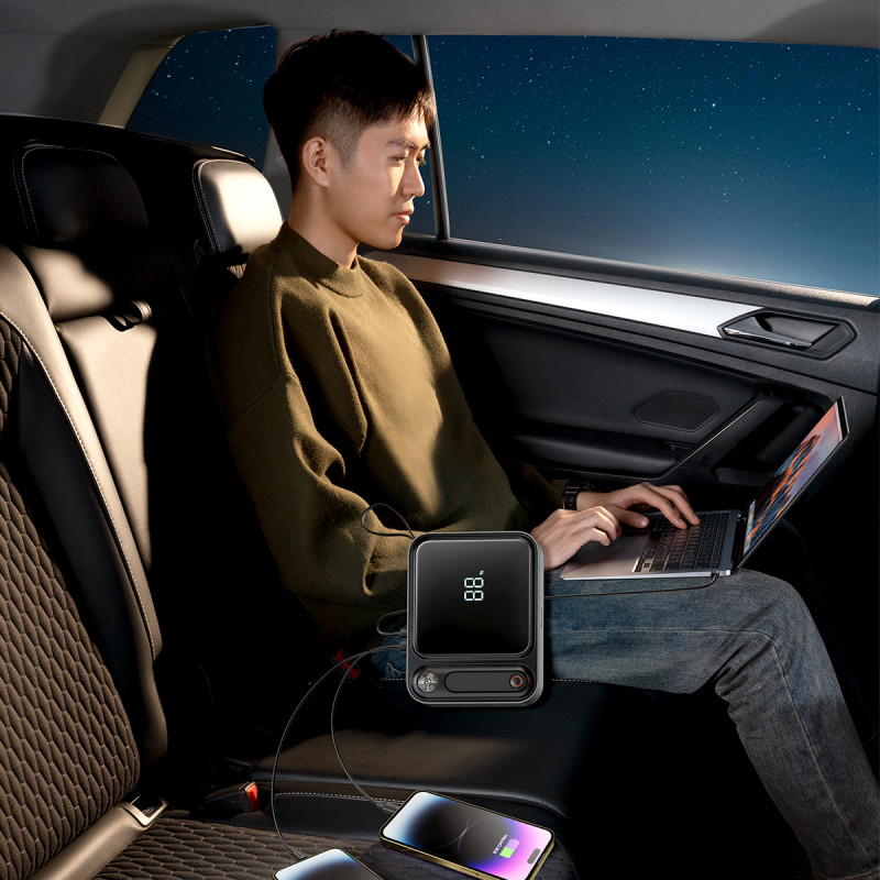 „3 viename“ USB maitinimo blokas USB-C „Jump Jump Starter“, skirtas automobiliui 3000A žibintuvėlis, juodas