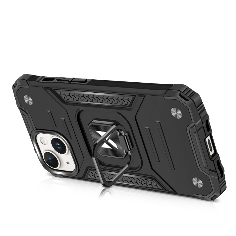 Šarvuotas dėklas su pirštų laikikliu iPhone 15 Plus Ring Armor mėlynas