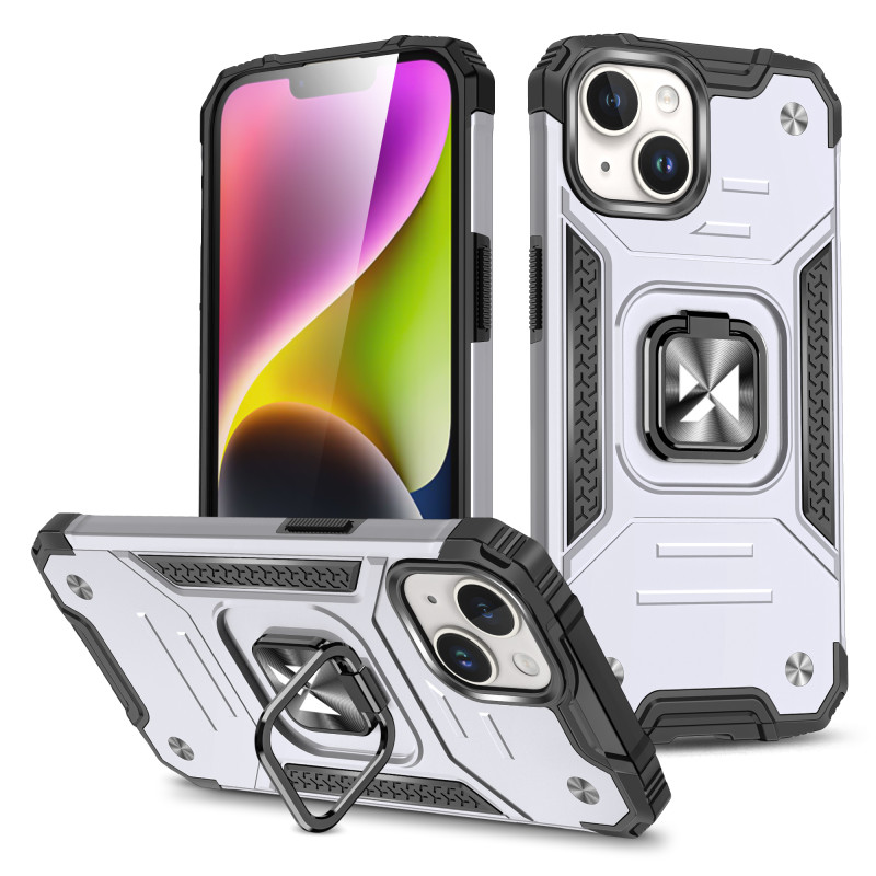 
Šarvuotas dėklas su pirštų laikikliu iPhone 15 Plus Ring Armor, sidabrinis
