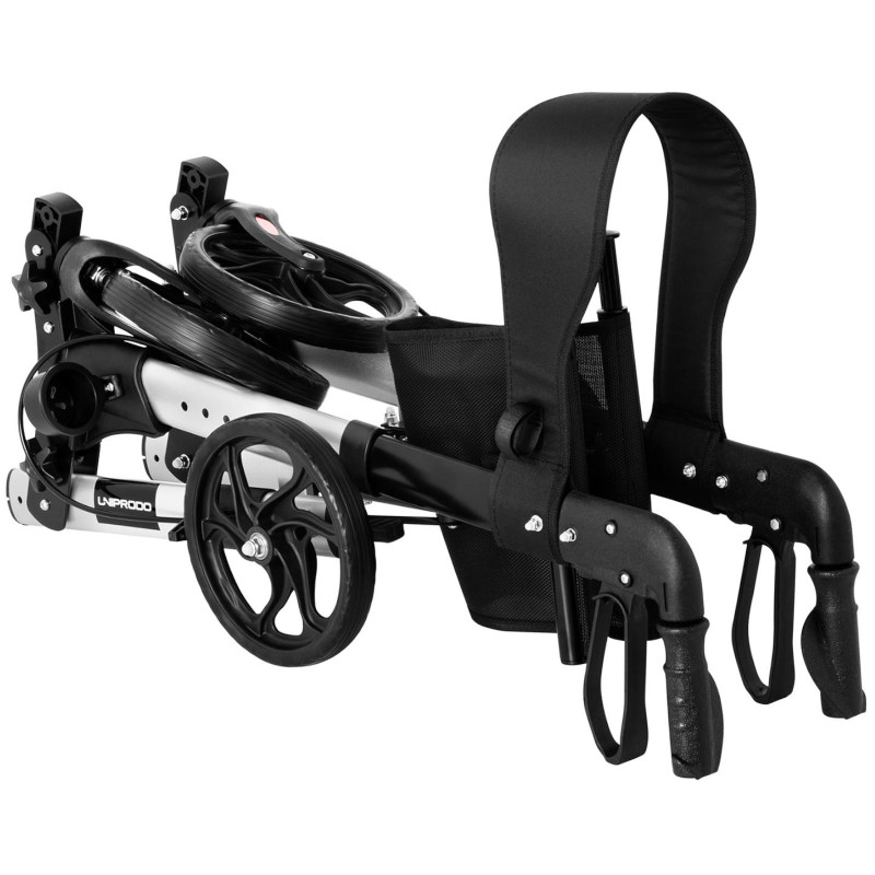 Keturių ratų sulankstoma vaikštynė senjorams su sėdyne ir krepšiu iki 136kg - sidabrinė