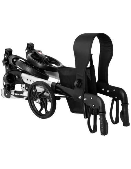 Keturių ratų sulankstoma vaikštynė senjorams su sėdyne ir krepšiu iki 136kg - sidabrinė