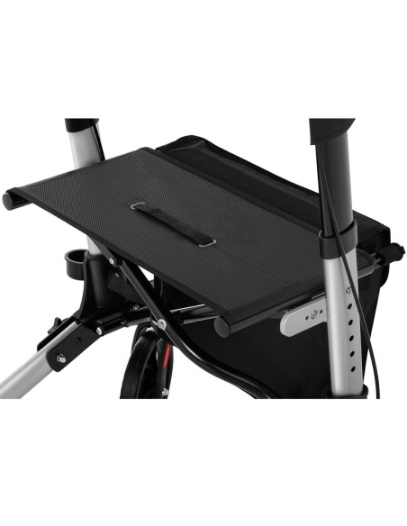 Keturių ratų sulankstoma vaikštynė senjorams su sėdyne ir krepšiu iki 136kg - sidabrinė