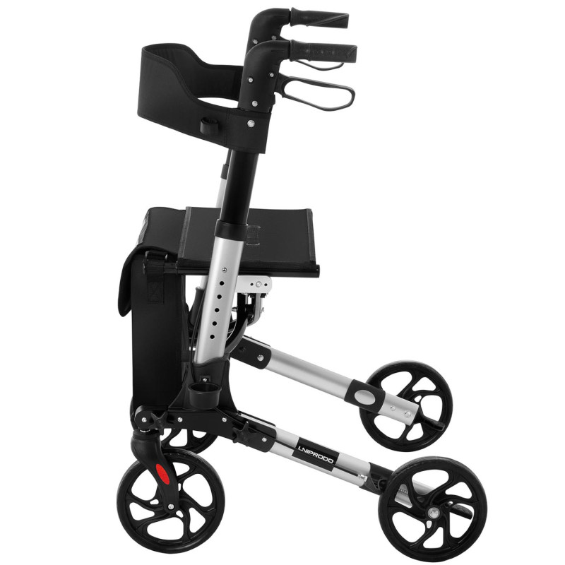 Keturių ratų sulankstoma vaikštynė senjorams su sėdyne ir krepšiu iki 136kg - sidabrinė