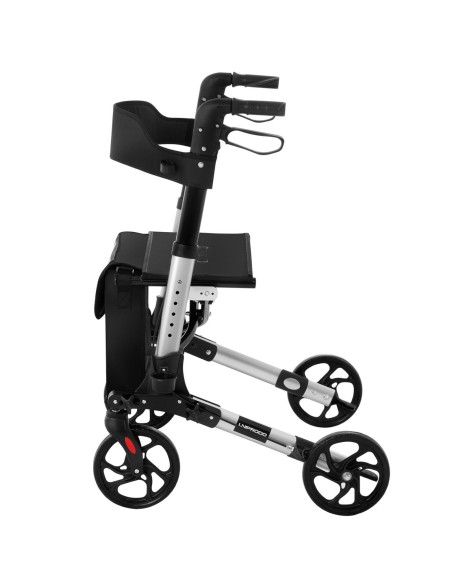 Keturių ratų sulankstoma vaikštynė senjorams su sėdyne ir krepšiu iki 136kg - sidabrinė