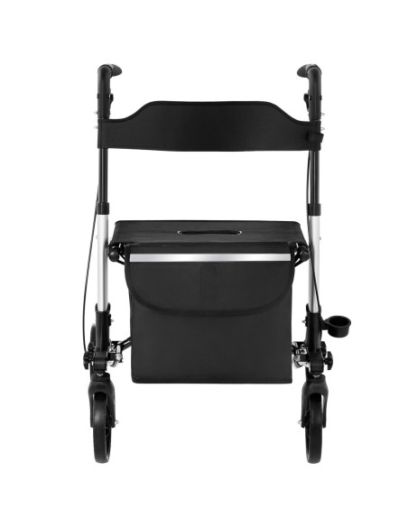 Keturių ratų sulankstoma vaikštynė senjorams su sėdyne ir krepšiu iki 136kg - sidabrinė