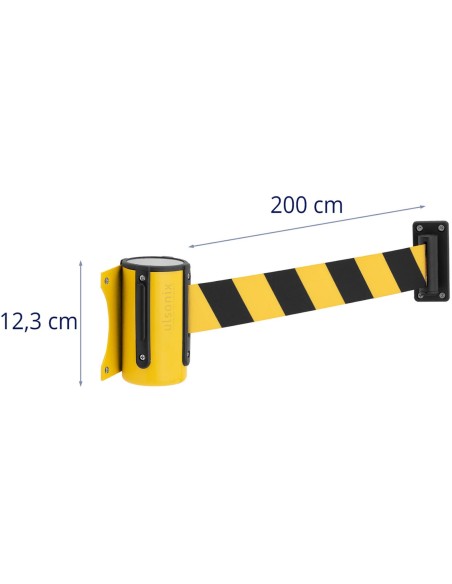 Metalinė sieninė kasetė su 2 m geltonai juoda įspėjamąja juosta