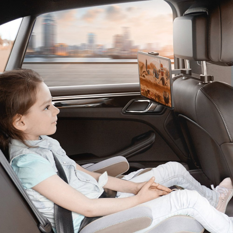 Išmaniojo telefono planšetės laikiklis 4,7'' - 12,3'' automobilio galvos atramai juoda