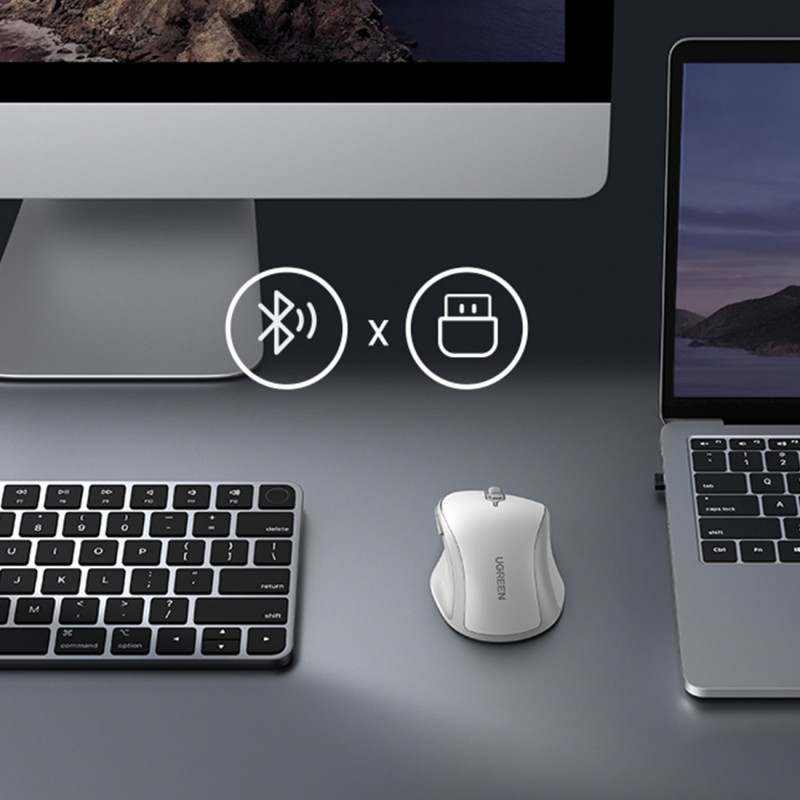 
Ergonomiška belaidė kompiuterio pelė MU101 Bluetooth 2.4 GHz, balta
