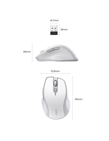 
Ergonomiška belaidė kompiuterio pelė MU101 Bluetooth 2.4 GHz, balta
