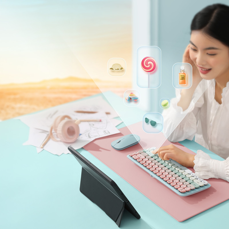 KU101 Bluetooth USB-C belaidė klaviatūra su apšvietimu, rožinė