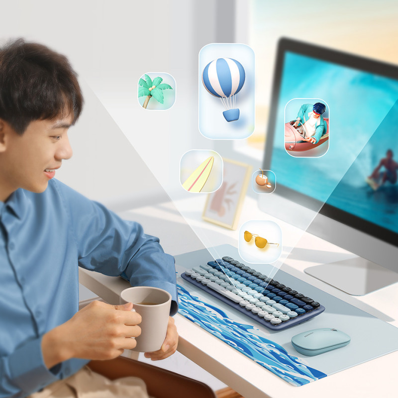 Belaidė klaviatūra su apšvietimu KU101 Bluetooth USB-C mėlyna