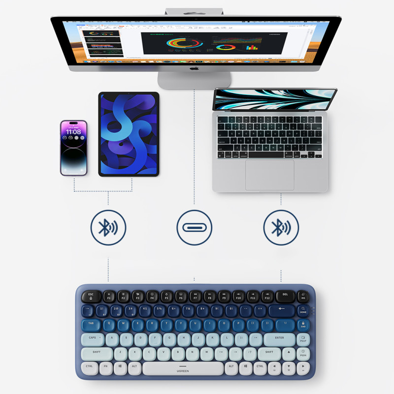 Belaidė klaviatūra su apšvietimu KU101 Bluetooth USB-C mėlyna