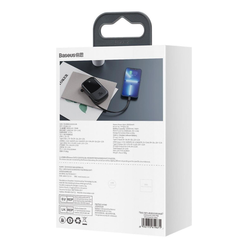 Greito įkrovimo maitinimo blokas 20000mAh 20W QC-PD-SCP-FCP kabelis iPhone Lightning Black