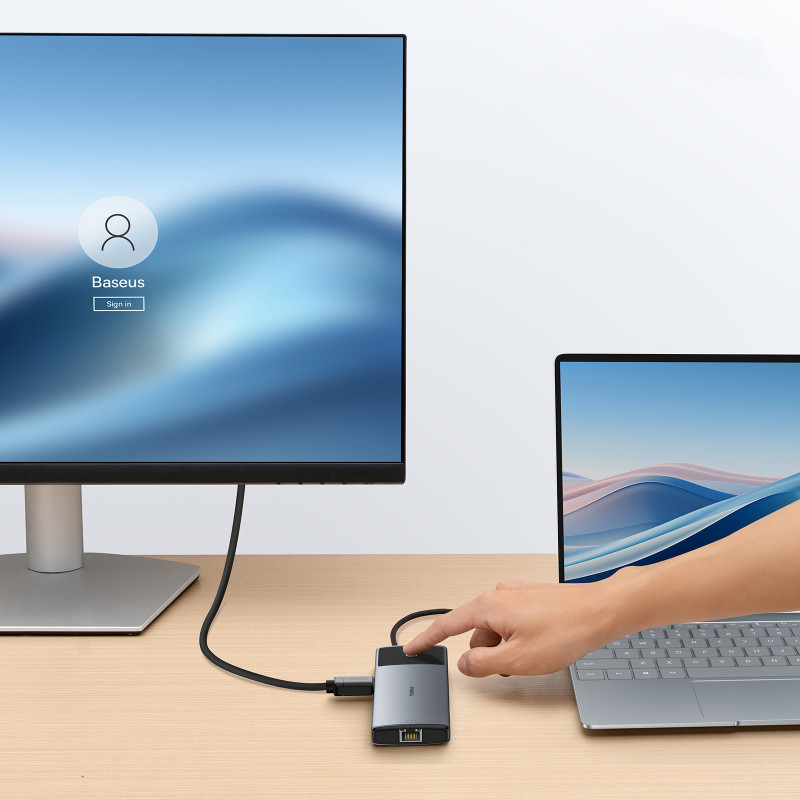 10in1 HUB adapteris USB-C prie HDMI / USB-A / USB-C / RJ45 / SD / TF / USB-C PD pilkas