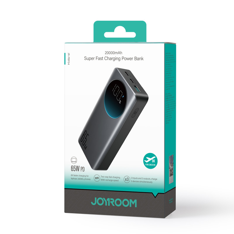 Skaitmeninis maitinimo blokas 20000mAH 65W 3A USB USB-C juodas
