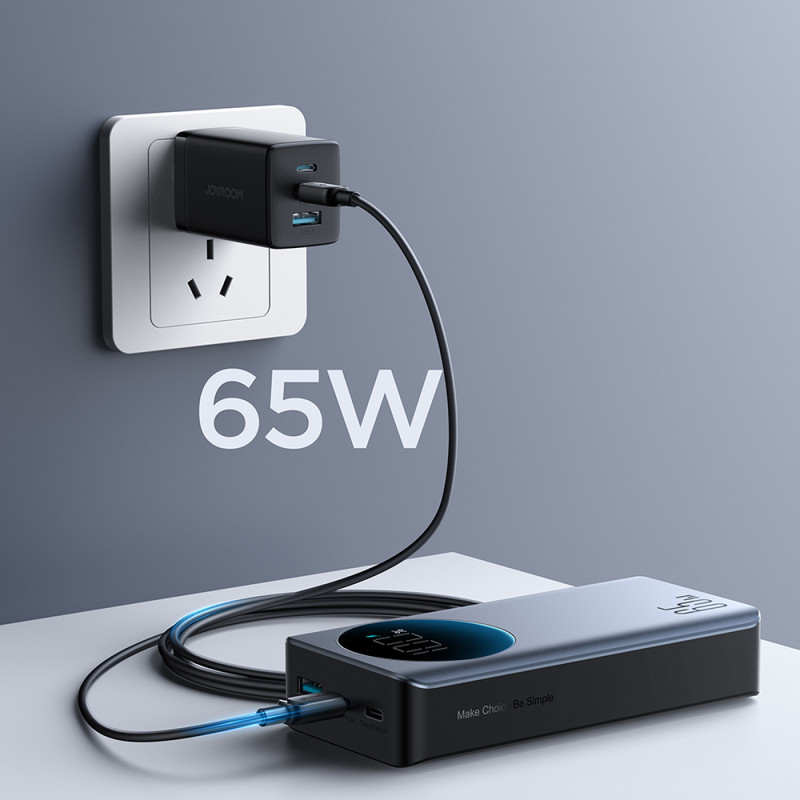 Skaitmeninis maitinimo blokas 20000mAH 65W 3A USB USB-C juodas