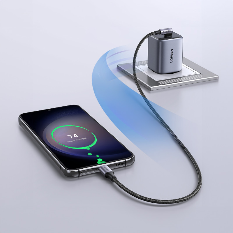 Pintas kampinis USB-C laidas 480 Mb/ s 0,5 m juodos ir pilkos spalvos