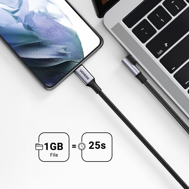 
Pintas kampinis USB-C laidas 480Mb/ s, 2m, juodas ir pilkas
