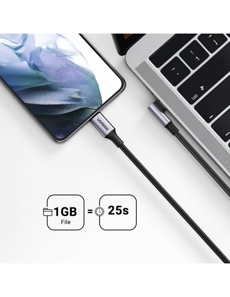 
Pintas kampinis USB-C laidas 480Mb/ s, 2m, juodas ir pilkas
