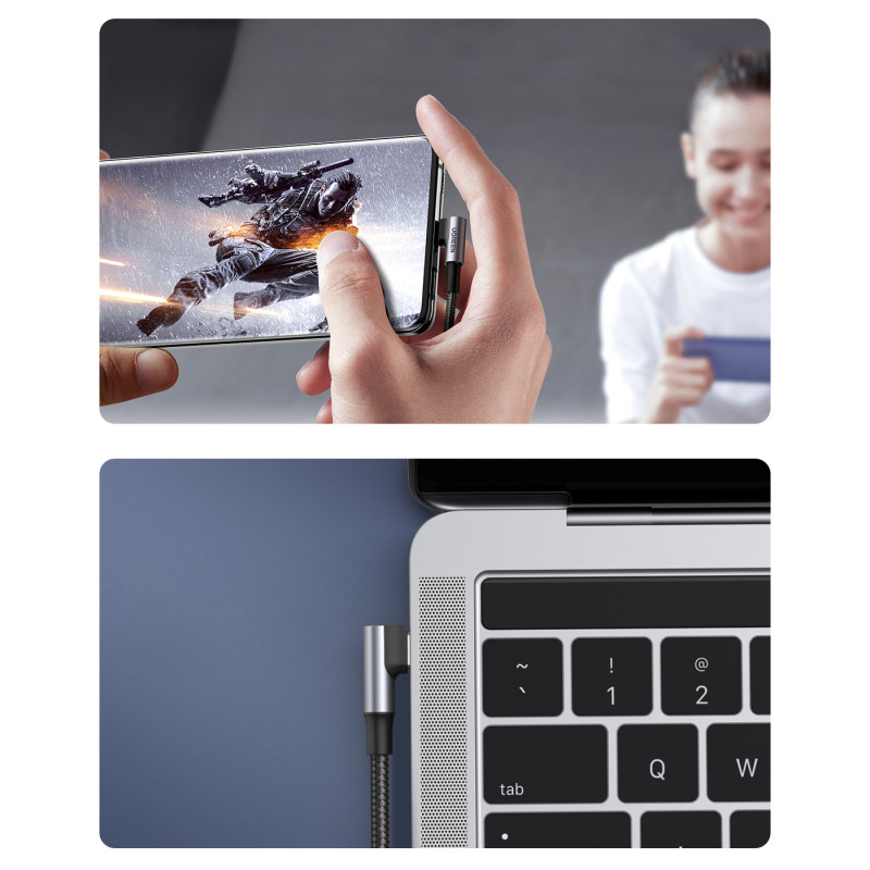 
Pintas kampinis USB-C laidas 480Mb/ s, 2m, juodas ir pilkas
