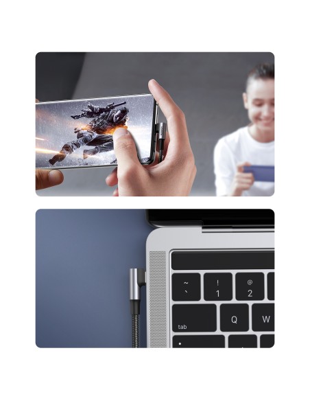 
Pintas kampinis USB-C laidas 480Mb/ s, 2m, juodas ir pilkas
