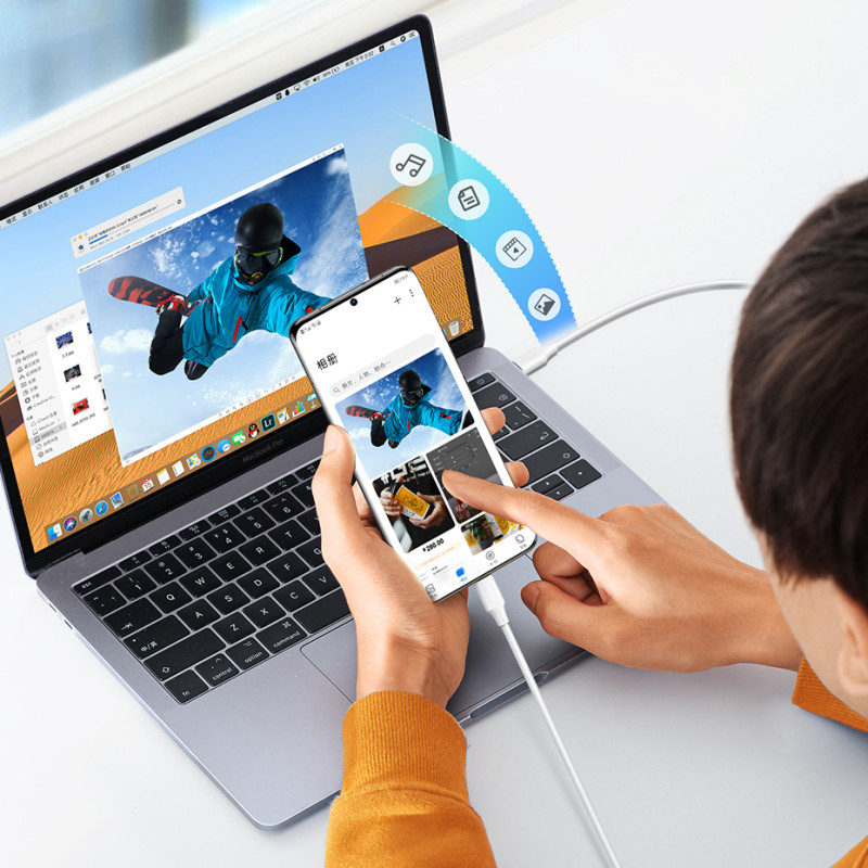 
USB-C PD QC kabelis 100W 5A 480Mb/ s 2m baltas
