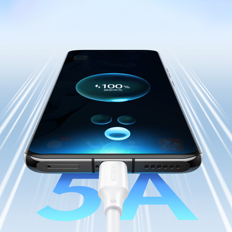 
USB-C PD QC kabelis 100W 5A 480Mb/ s 2m baltas
