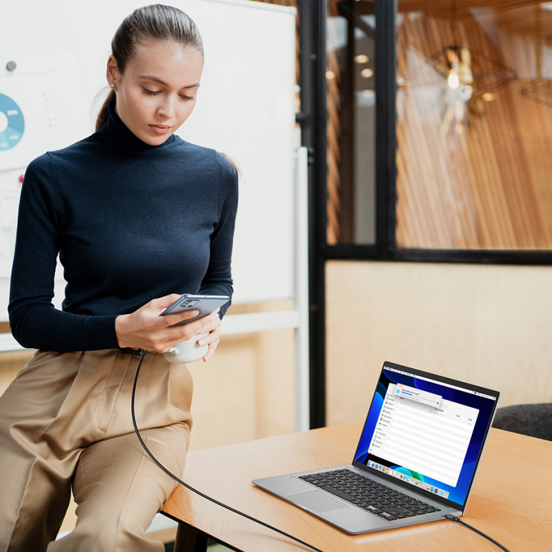 
USB-C PD QC kabelis 100W 5A 480Mb/ s 1,5m juodas
