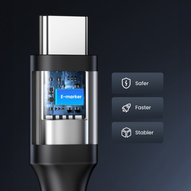 
USB-C PD QC kabelis 100W 5A 480Mb/ s 1,5m juodas
