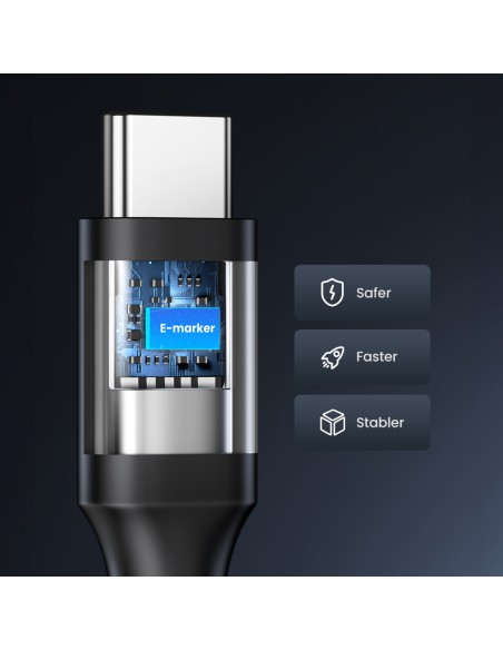 
USB-C PD QC kabelis 100W 5A 480Mb/ s 1,5m juodas
