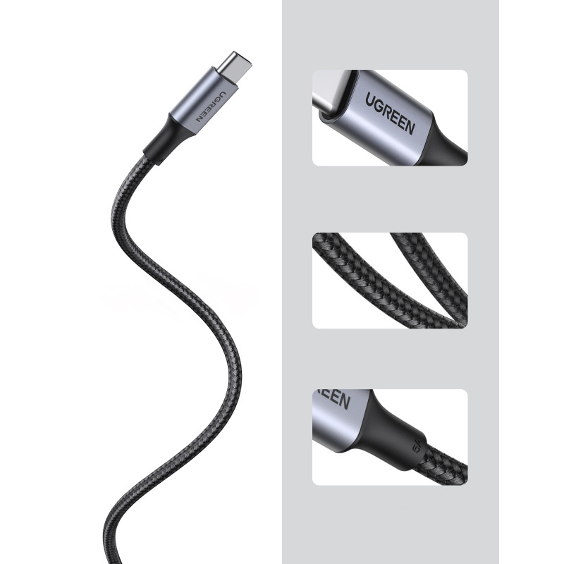 Pintas USB-C laidas 5A 480Mb/ s 0,5m juodos ir pilkos spalvos